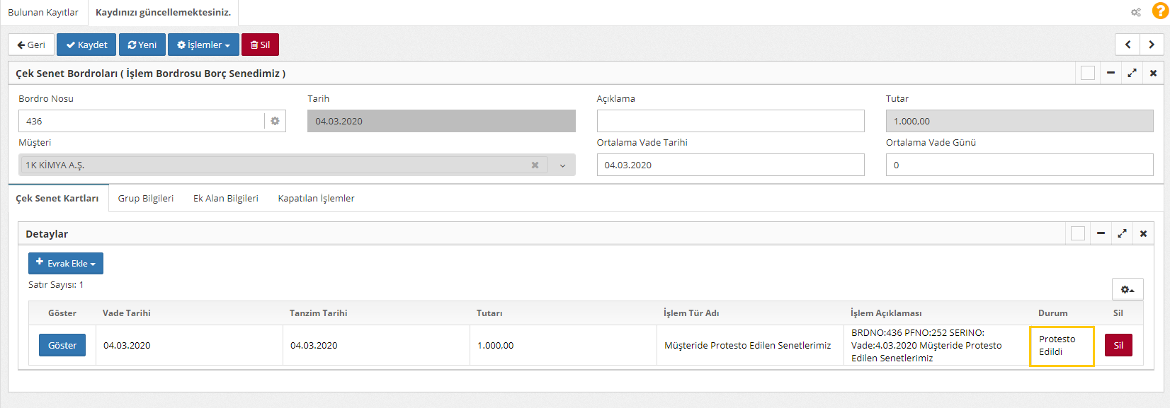 müşteri protesto senet
